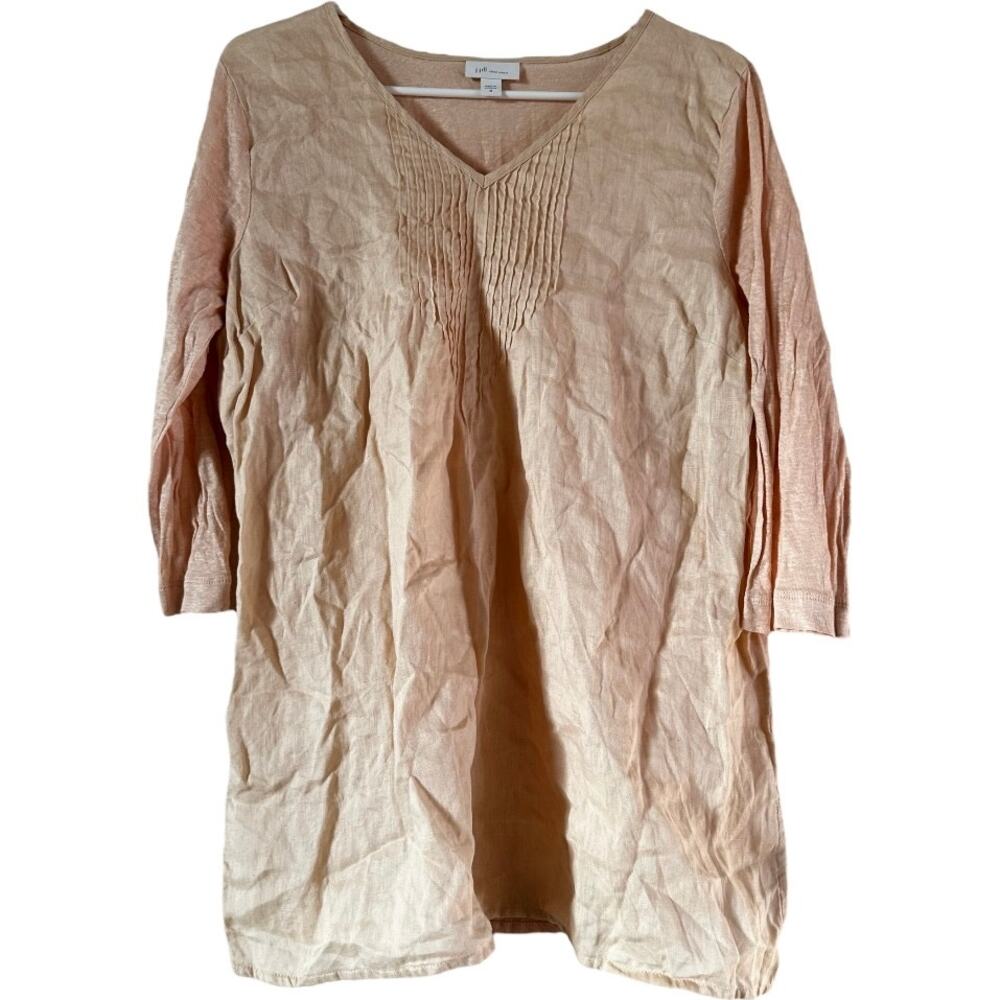 J.Jill Love Linen Mixed Medium Tunic Blouse V Neck 3/4 Sleeve Peach Medium